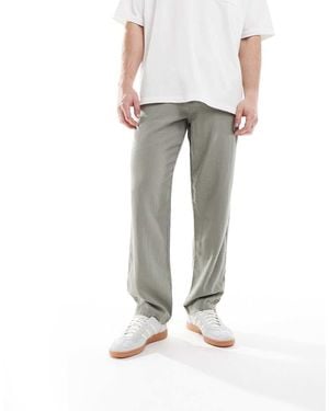Threadbare 'Annual' Linen Blend Casual Trousers - Grey