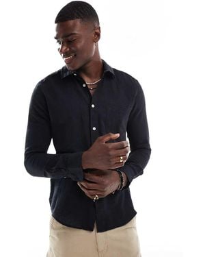 Only & Sons Camisa Negra Holgada De Manga Larga De Mezcla De Lino De -Verde - Azul