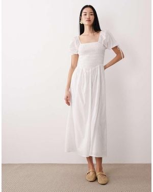 Wednesday's Girl Shirred Detail Midaxi Smock Dress - Pink