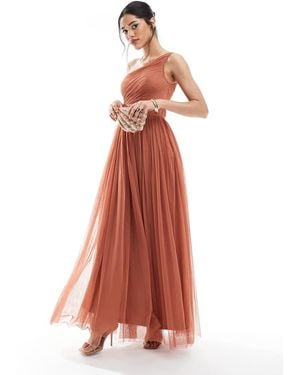 LACE & BEADS Vestito Lungo Da Damigella Color Terracotta Monospalla - Rosso