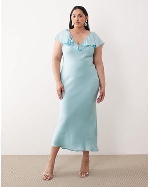 Pretty Lavish Curve Ruffle Midaxi Dress - Blue