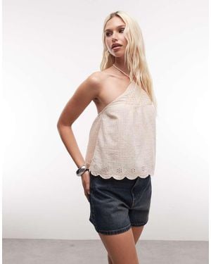 ASOS Josie Halter Neck Beach Top Co Ord With Embroidery - White