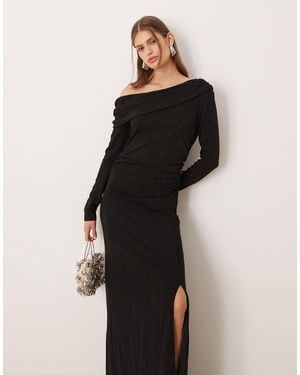 Y.A.S Off Shoulder Glitter Midi Dress With Leg Split - Multicolor