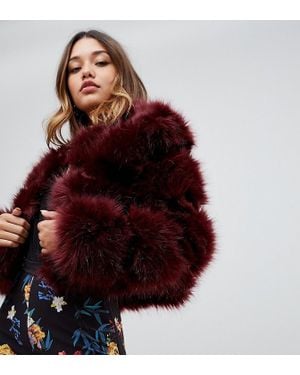 PrettyLittleThing Cropped Faux Fur Bubble Coat - Red