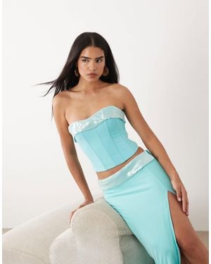 Tiger Mist Exclusive Charlyze Bandeau Sequin Trim Lace Up Corset Top - Blue