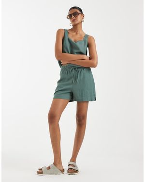 Vero Moda Linen Touch Tie Waist Papaerbag Shorts Co-ord - Green