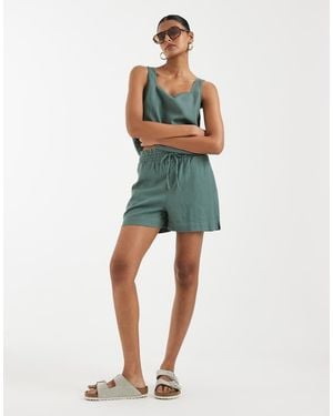 Vero Moda Linen Touch Tie Waist Papaerbag Shorts Co-ord - Green