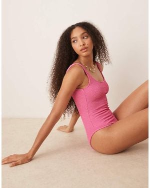 Mango Crinkle Scoop Back Swimsuit - Pink
