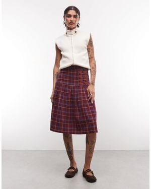 Reclaimed Vintage Check Kilt With frogging Trims - Red