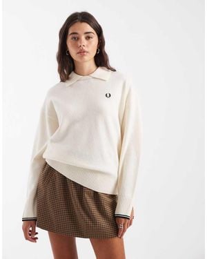 Fred Perry Split Cuff Collared Knitted Jumper - White
