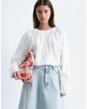 & Other Stories Poplin Blouse With Puff Sleeves - White
