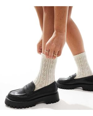 SEQWL Wide Fit Mocasines Negros De Poliuretano Con Suela Gruesa De - Blanco