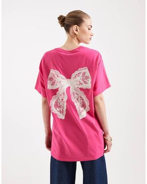 Miss Selfridge Graphic Bow T-Shirt - Pink