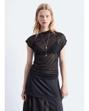 & Other Stories Sheer Asymetric Ruched One Shoulder Top - Blue