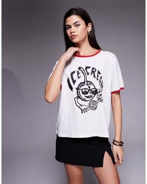 ICECREAM Camiseta Blanca Con Estampado De Cerezas Y Ribetes De - Gris