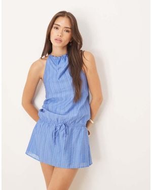 Motel Veloria Chiffon Stripe Mini Halter Dress - Blue