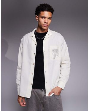 ASOS Relaxed Revere Shirt With Back And Pocket Embroidery - Grey