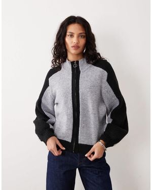 Motel Asrar Zip Up Knit Sweater - Gray
