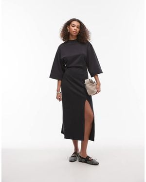 & Other Stories Jersey Midi Dress With Wide Sleeves And Front Split - White