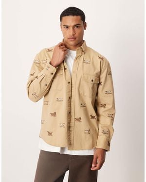 GANT Relaxed Fit Dog Embroidered Twill Shirt - Natural