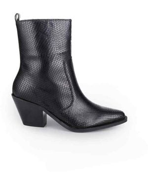OFF THE HOOK Bridge Viper-Print Leather Block Heel Ankle Boots - Black