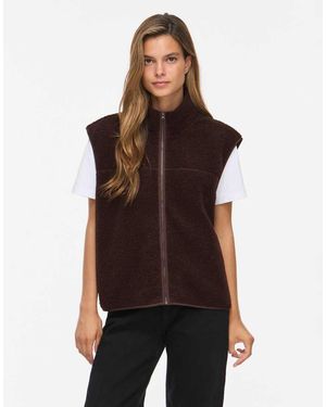 Vila Marlon Gilet Teddy Senza Maniche Con Collo Alto - Marrone