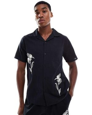 New Look Crinkle Embroidered Shirt Co-Ord - Blue