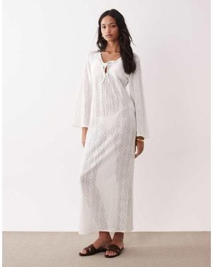 esmé studios Esmee Knit Tie Front Maxi Beach Dress Cover Up - Natural