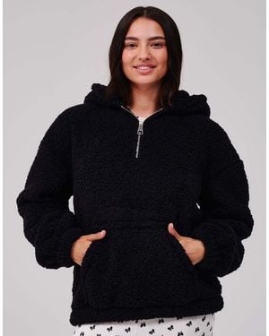 Loungeable Cosy Borg Fleece Quarter Zip Lounge Hoodie - Blue