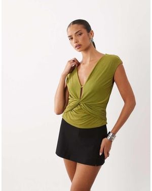 ASOS Plunge Drape Cap Sleeve - Green