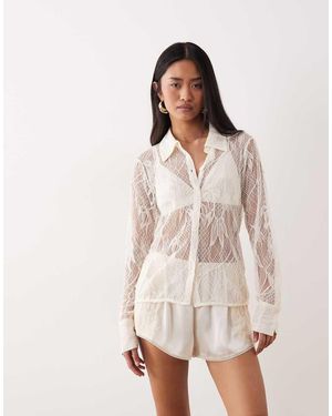 Aware Camisa Blanca De Manga Larga De Encaje Transparente De -Blanco - Neutro