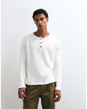 Collusion Relaxed Henley Knitted Jumper - White