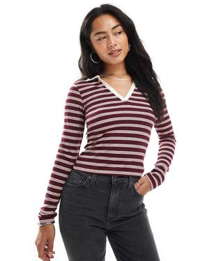 Miss Selfridge Top Polo A Maniche Lunghe A Righe - Rosso