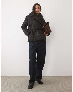 Threadbare Padded Wrap Puffer With Belt Detail - Black
