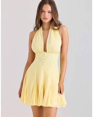 House Of Cb Ailani Butter Georgette Halter Neck Mini Dress - Yellow