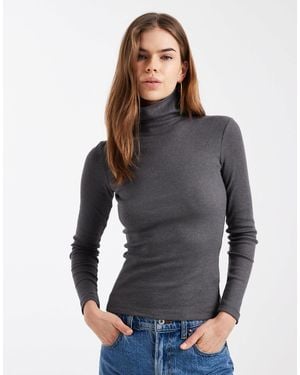 Brave Soul Long Sleeve Ribbed Rollneck Top - Gray