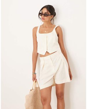Mango Cotton Mix Low Square Neck Cropped Waistcoat Co-ord - Natural