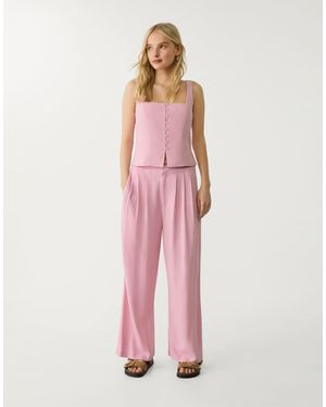 Stradivarius Linen Blend Darted Culotte - Pink