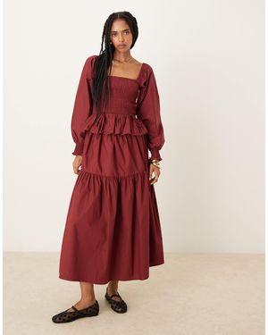 Glamorous Midaxi Poplin Skirt With Ties - Red