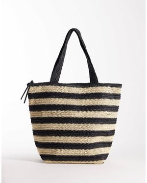 ASOS – schwarz-weiß gestreifte tragetasche aus häkelware
