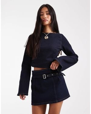 ASOS Denim Micro Mini Skirt With Skinny Belt - Blue