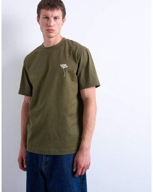 TOPMAN Oversized Fit T-shirt With Floral Embroidery - Green