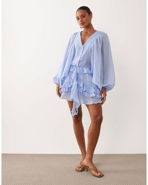 Gina Tricot Boho Mini Ruffle Dress - Blue