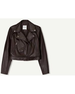 Bershka Faux Leather Biker Jacket - Black