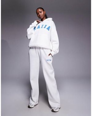 Kaiia Cotton Rich Embroidered Logo Wide Leg jogger Co-ord - Blue