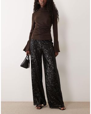 ASOS Allover Sequin Wide Leg Pants - Black
