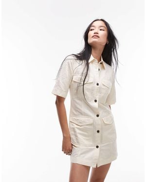 ARKET Mini Shirt Dress With Front Patch Pockets - White