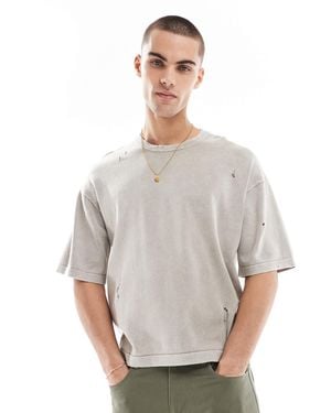 Bershka Knitted Washed T-Shirt - Gray