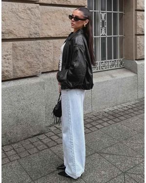 Bershka Leather Effect Balloon Jacket - Grey