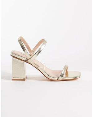 London Rebel Cara Strappy Mid Block Heeled Sandals - Natural